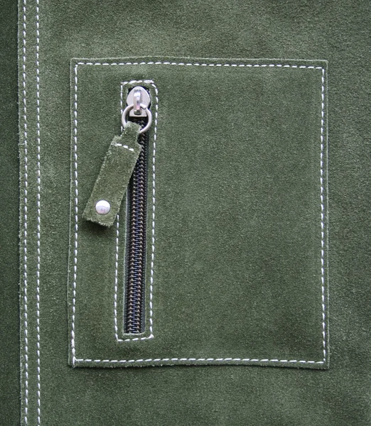 Pocket on green leather texture — Stock Photo, Image