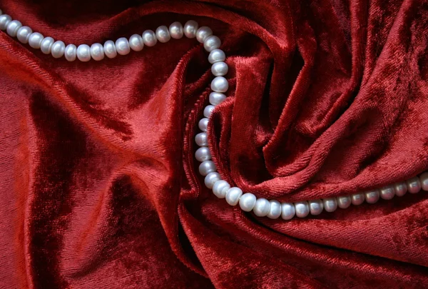 Necklace of white pearls on a velvet — Stock Photo, Image