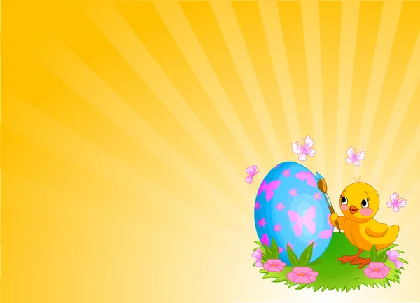 Chicken Painting Easter Egg Background — Stock Vector