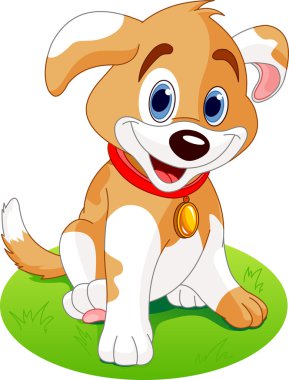 Cute Puppy sitting on the meadow clipart