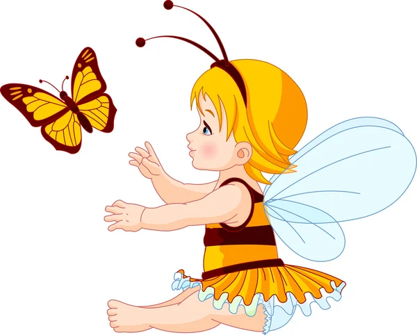 Cute baby fairy and butterfly — Stock Vector