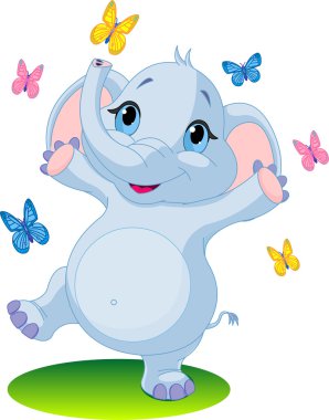 Baby elephant dancing with butterflies clipart