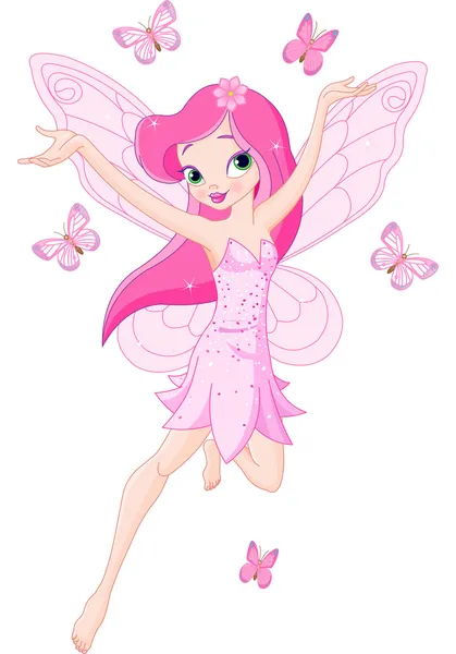 Cute pink spring fairy — Stock Vector