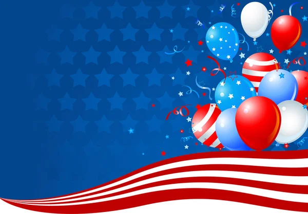 Balões na onda da bandeira americana — Vetor de Stock