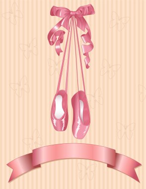 Ballet slippers on stripe background clipart