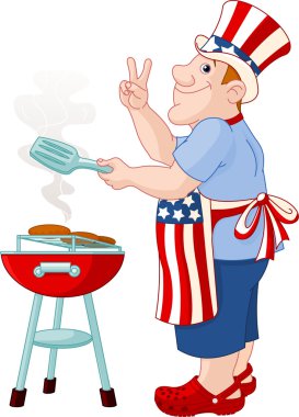 Man cooking A Hamburger clipart