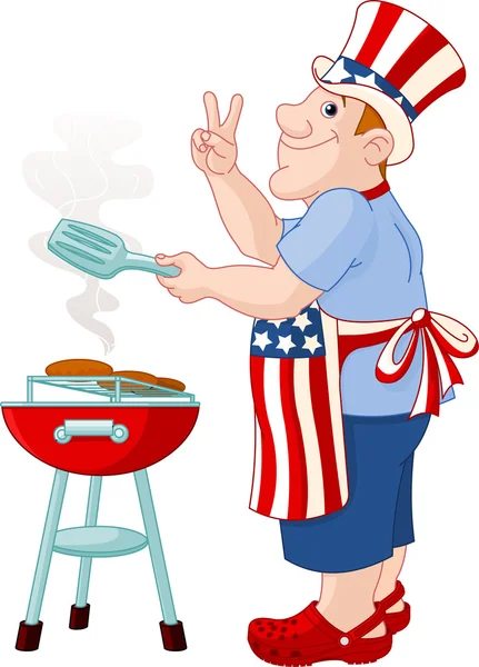 Homem cozinhar um hambúrguer —  Vetores de Stock