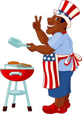 Man cooking A Hamburger clipart