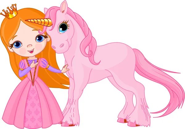 Belle princesse et licorne — Image vectorielle
