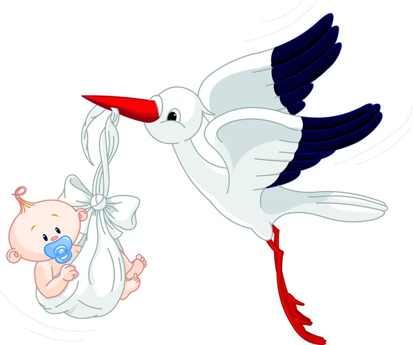 Storch und Baby — Stockvektor