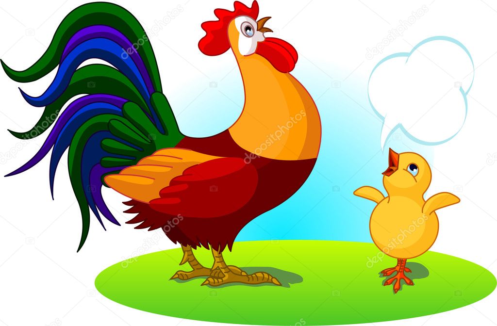 Father Rooster and Baby Chick
