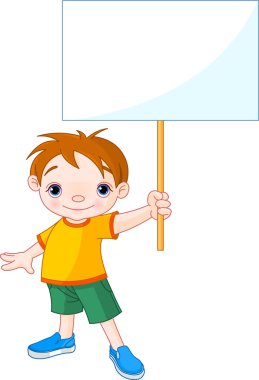 Boy holding a blank sign clipart