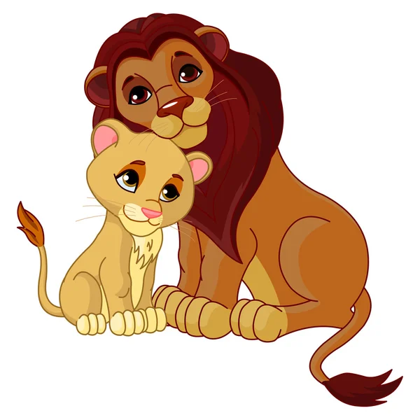 Aslan ve yavrusu birlikte — Stok Vektör