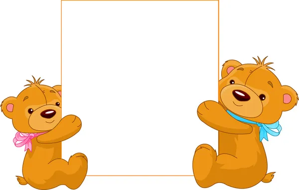 Zwei Bären mit einem leeren Schild — Stockvektor