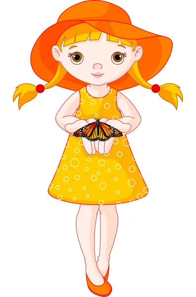 Gadis kecil dengan kupu-kupu - Stok Vektor