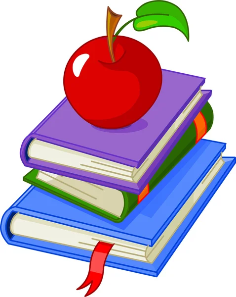 Stapel boek met rode appel — Stockvector