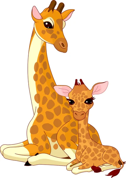 Moeder-giraffe en baby-giraf — Stockvector