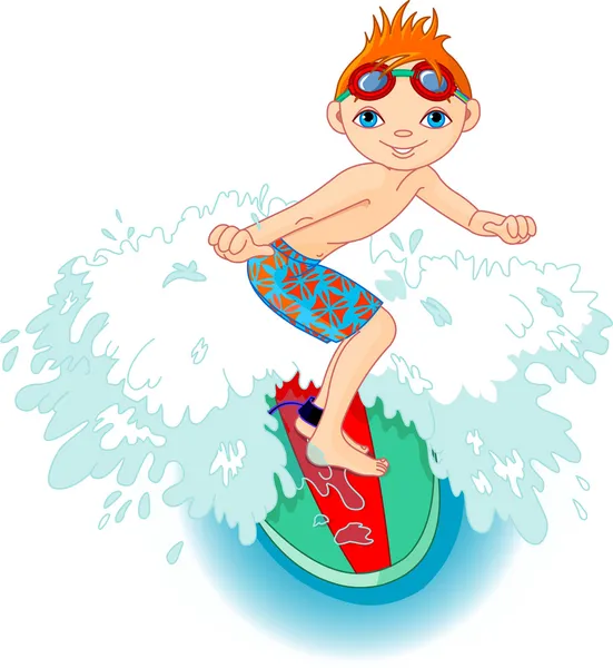 Surfer ragazzo in azione — Vettoriale Stock