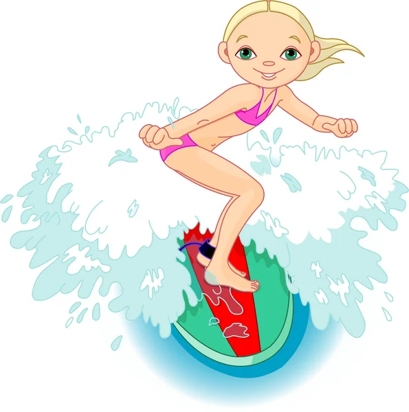 Surfer girl in actie — Stockvector