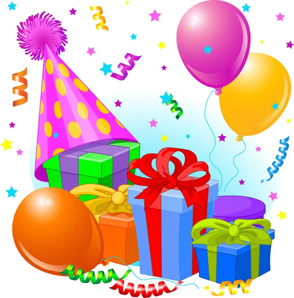 Cadeaux d'anniversaire et décoration — Image vectorielle
