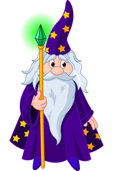 Wizard met personeel — Stockvector