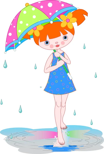 Flicka under sommaren regnar — Stock vektor
