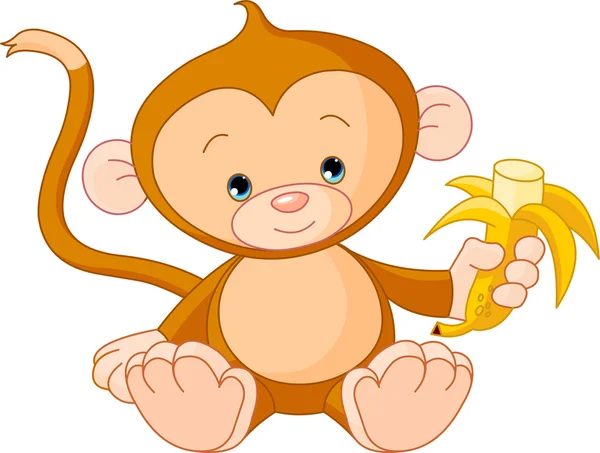 Bebé mono comiendo plátano — Archivo Imágenes Vectoriales