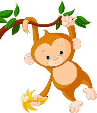 Baby monkey on a tree clipart