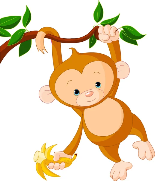 Baby monkey on a tree — Stock Vector