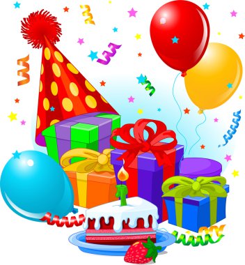 Birthday gifts and decoration clipart