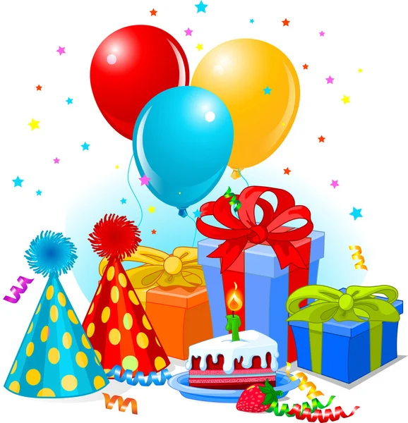 Cadeaux d'anniversaire et décoration — Image vectorielle