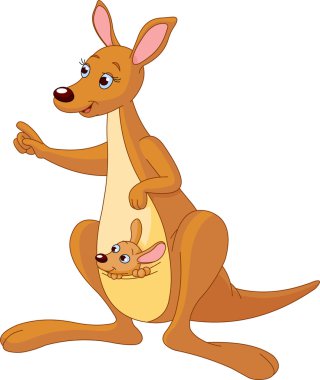 Cartoon Kangaroo and Joey clipart