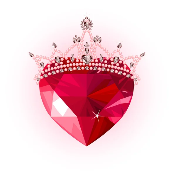 Crystal heart med krona — Stock vektor