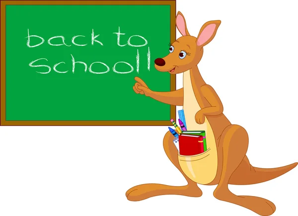 Cartoon Kangaroo near chalkboard — Stock Vector