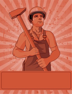 Worker and a hammer clipart