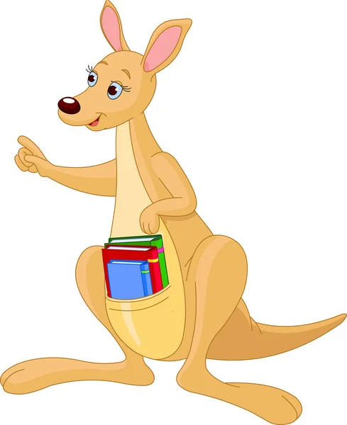 Karikatür kanguru ve kitaplar — Stok Vektör