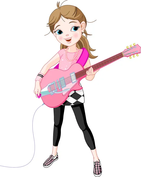 Chica estrella de rock tocando la guitarra — Vector de stock
