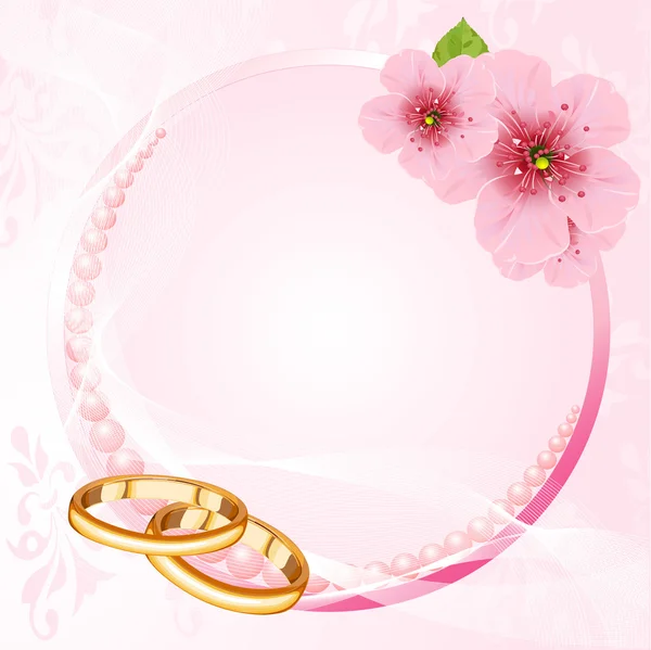 Anneaux de mariage et design de fleur de cerisier — Image vectorielle