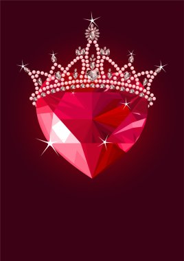 Crystal heart with crown clipart