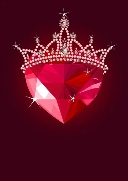 Crystal heart with crown — Stock Vector