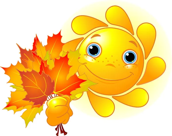 Sonne mit Herbstblättern — Stockvektor