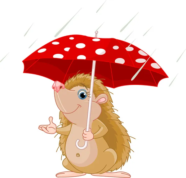 Hedgehog under umbrella presenting — Stock Vector