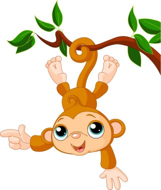 Baby monkey on a tree showing clipart