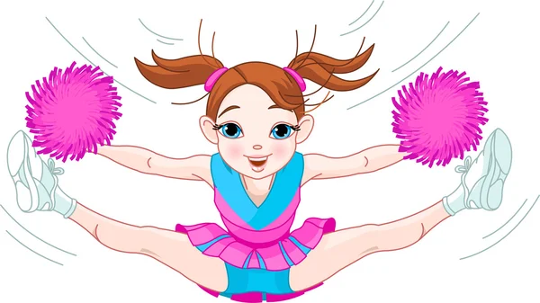 Cute cheerleading girl jumping in air — Stock Vector