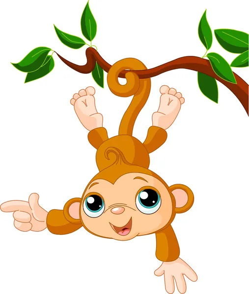 Macaco bebê em uma árvore mostrando — Vetor de Stock