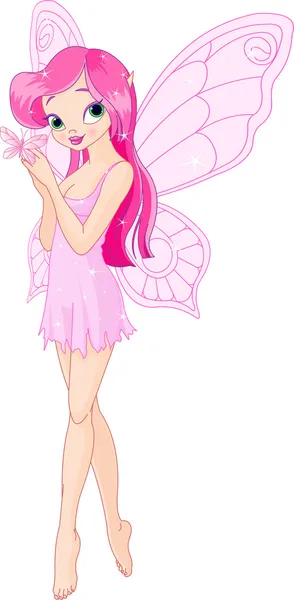 Cute pink fairy with butterfly — Stock Vector