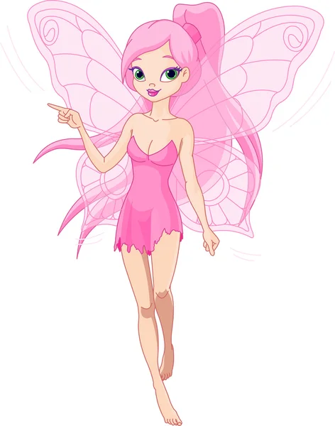 Cute pink fairy pointing — Stock Vector