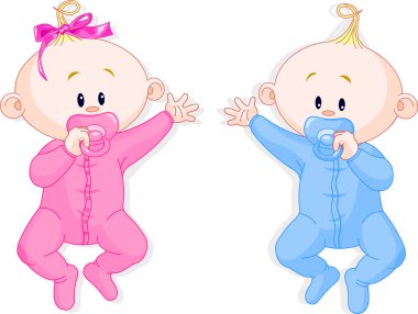 Twins hold the pacifiers clipart