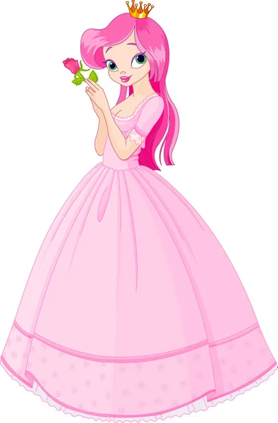 Hermosa princesa con rosa — Vector de stock