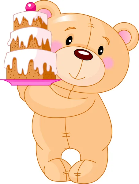 Teddybeer met cake — Stockvector